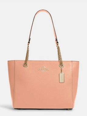 Coach Pebbled Leather Tote in Peachy Pink with Gold Chain Straps